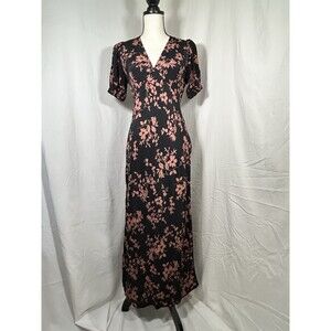 Cottagecore Romantic Floral Maxi Bias Cut Retro Brown Black A New Day Dress XS